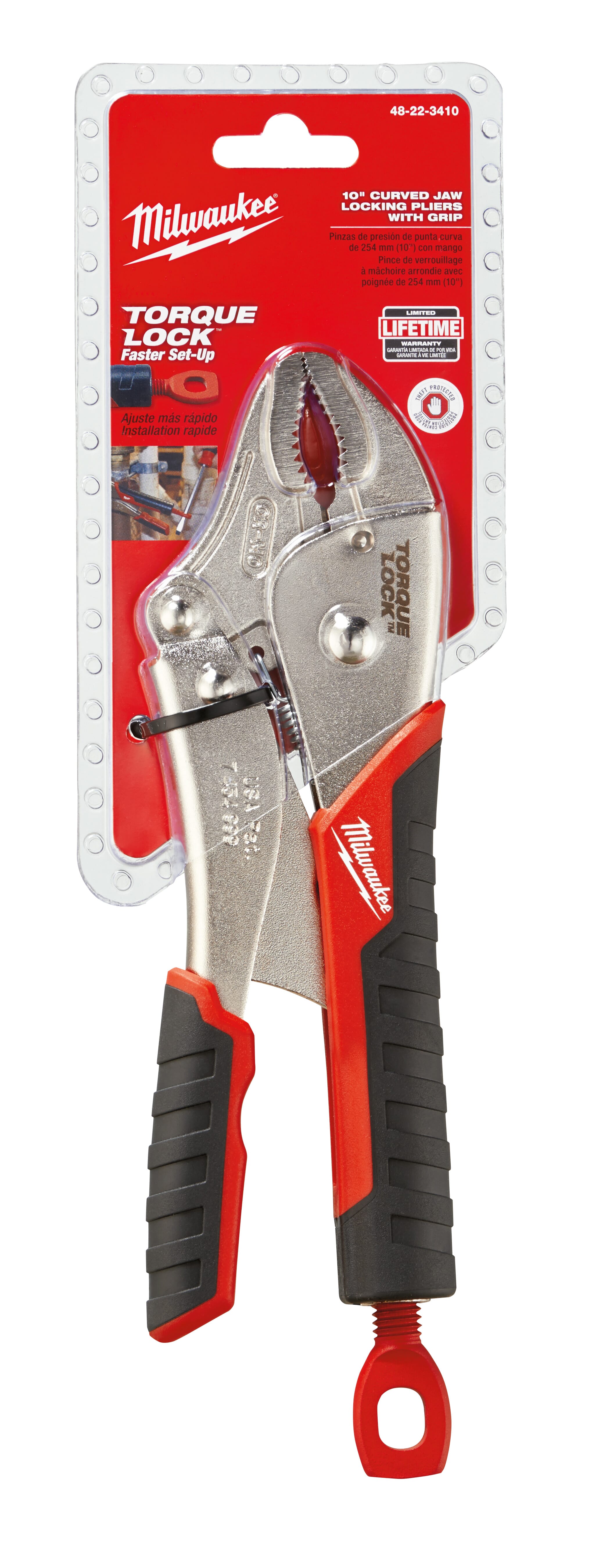 Milwaukee® TORQUE LOCK™ 48-22-3410 1-Handed Lever Locking Plier, 2 in Nominal, 1-5/32 in L x 29/64 in W x 29/64 in THK Alloy Steel Curved Jaw, 10 in OAL